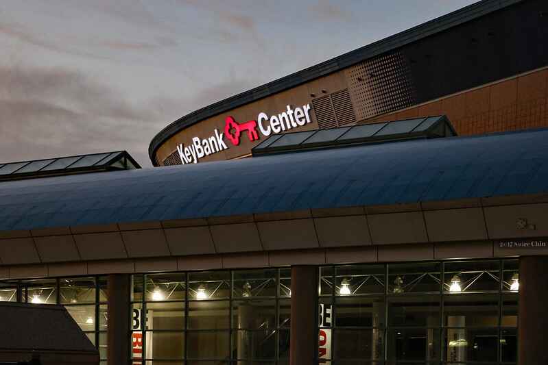 KeyBank Center at dusk.