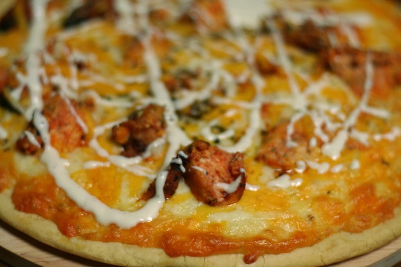 Buffalo chicken pizza (shown here) is a staple of KeyBank Center food.