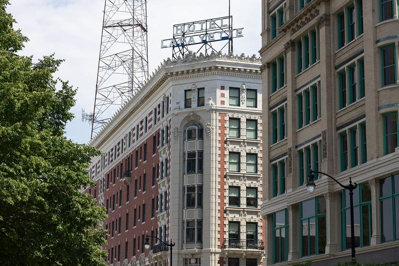 Hotels near KeyBank Center—like the hotel Lafayette pictured here—often carry historical significance.