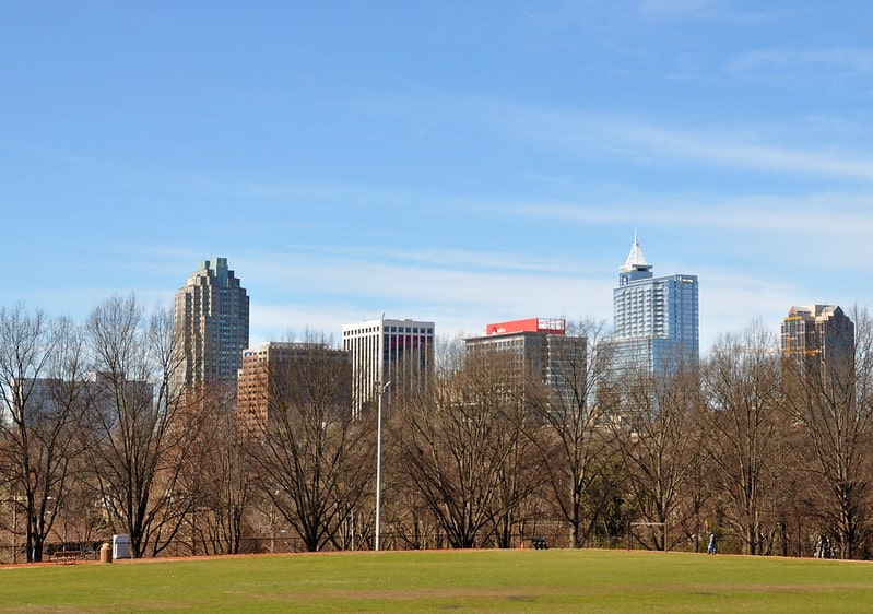 Downtown Raleigh as shown from the ground.