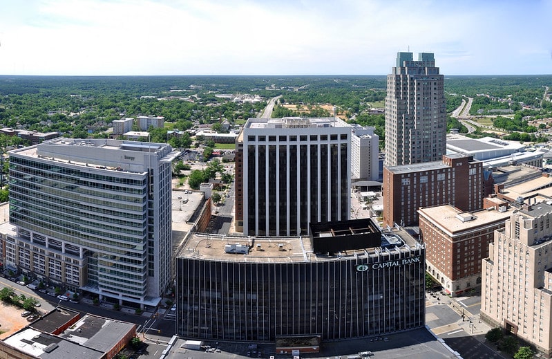 Hotels near PNC Arena often are not far from downtown Raleigh (as shown here).